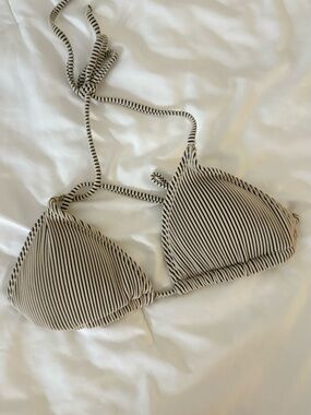 Striped Triangle Bikini Top - Neutral Black & Cream